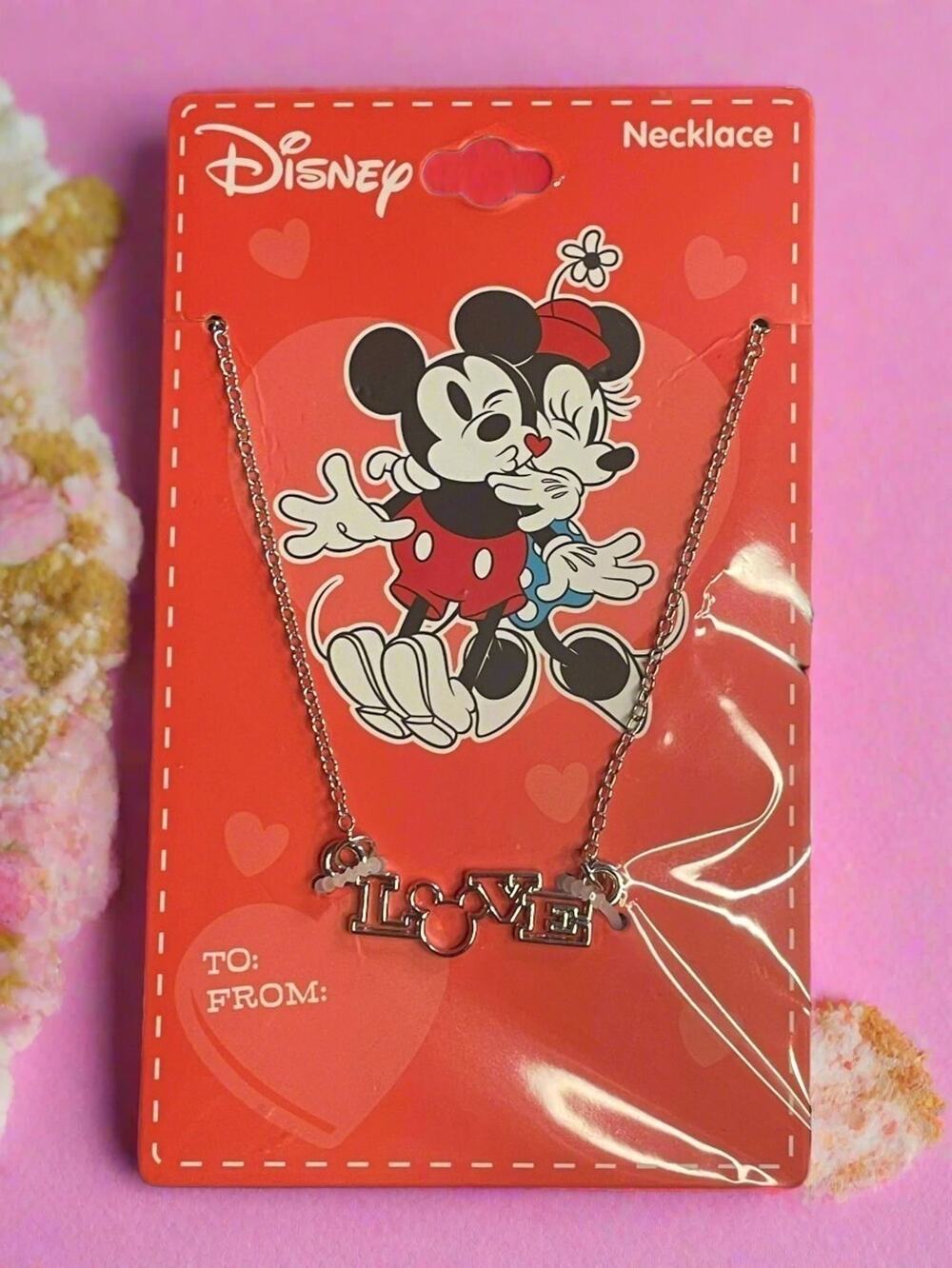 Disney Mickey and Minnie Mouse Love Romantic Silver Toned Pendant Necklace New